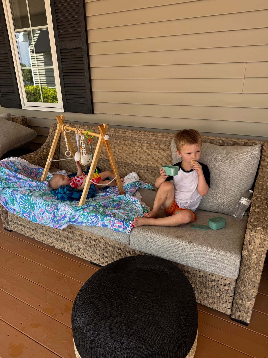 Customer photo review of Lilac Wooden Baby Gym | Montessori Infant Play Gym with Hanging Toys