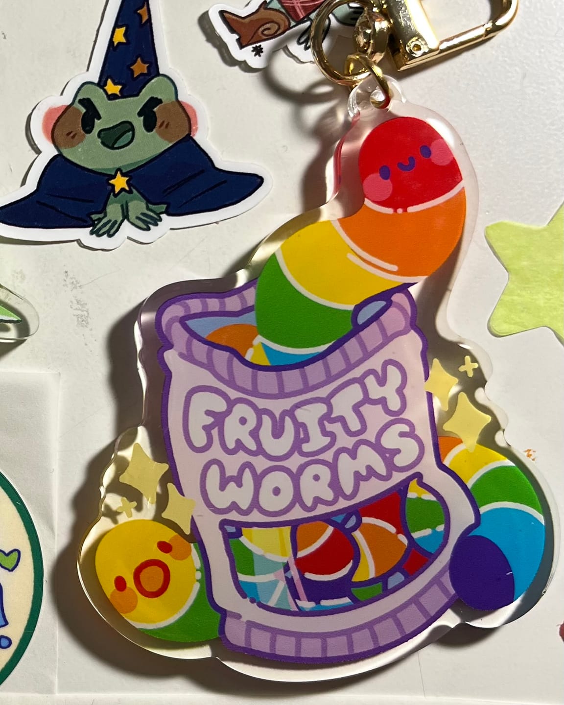 Customer photo review of Pride Fruity Worm Acrylic Keychain