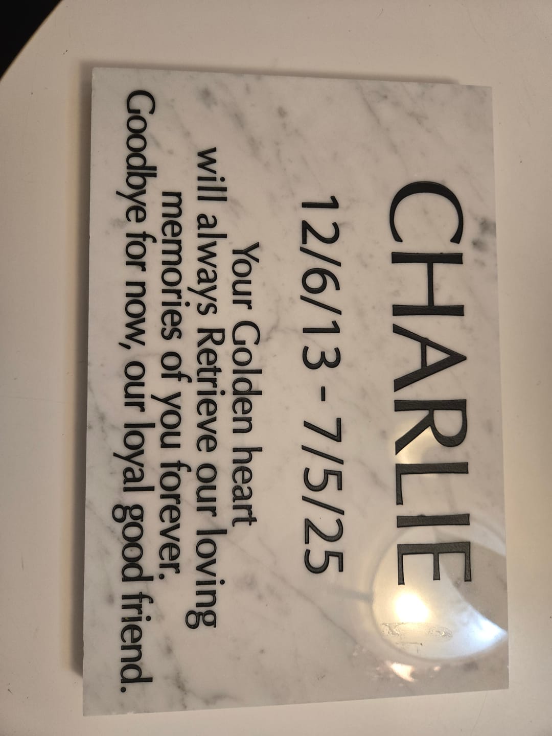 Customer photo review of Marble Marker, Pet headstones, Custom Outdoor Engraved In Loving Memory