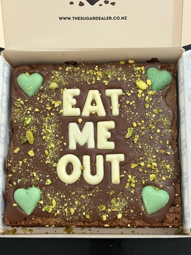 Customer photo review of Custom message pistachio brownie