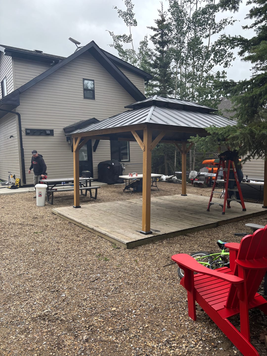 Customer photo review of SUNJOY 12x16 Outdoor Cedar Framed Gazebo with 2-tier Metal Roof and Ceiling Hook - Standard Natural Cedar