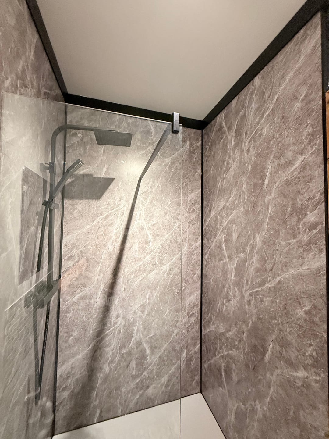 Customer photo review of 10mm Dark Grey Marble Matt Shower Panel 1M x 2.4M