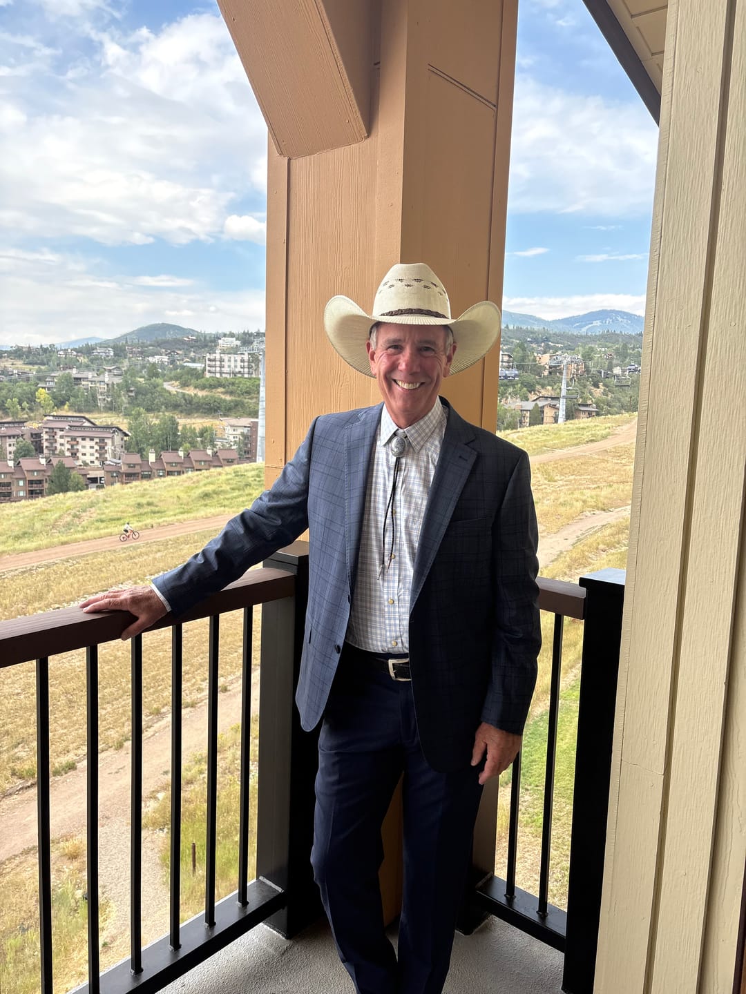 Customer photo review of The Summit -Blue and White Bolo Tie