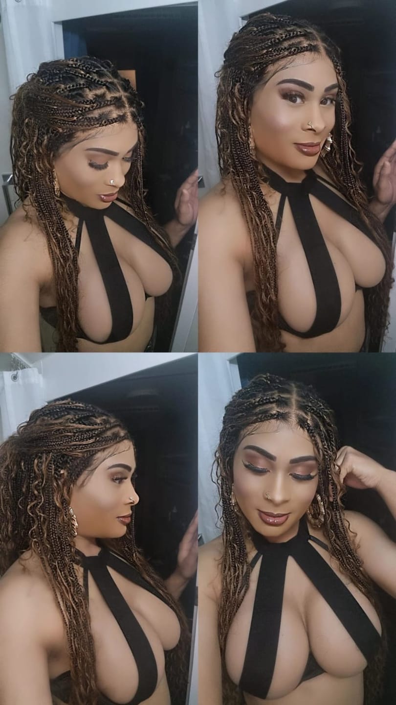 Customer photo review of 36" Human Hair Boho Curls Swiss HD Lace Knotless Box Braided Wig Full Hand-tied - Human Baby Hair