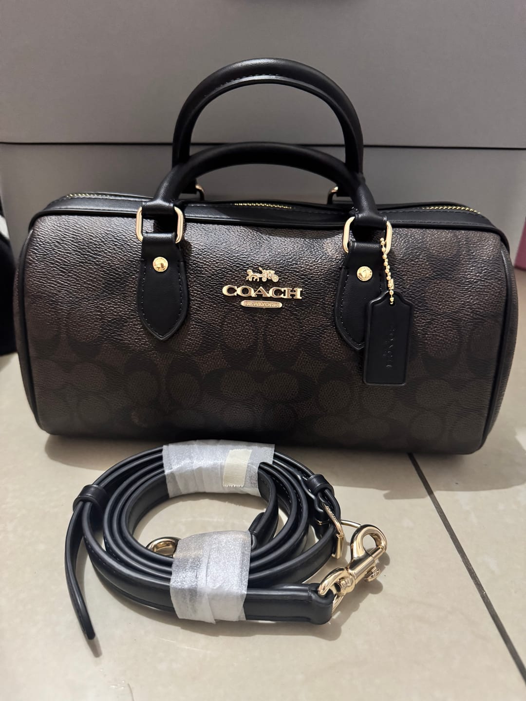 Customer photo review of Preloved Coach Rowan Long Satchel Bag In Signature Walnut Black