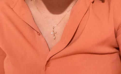 Customer photo review of Liquid Cross Necklace