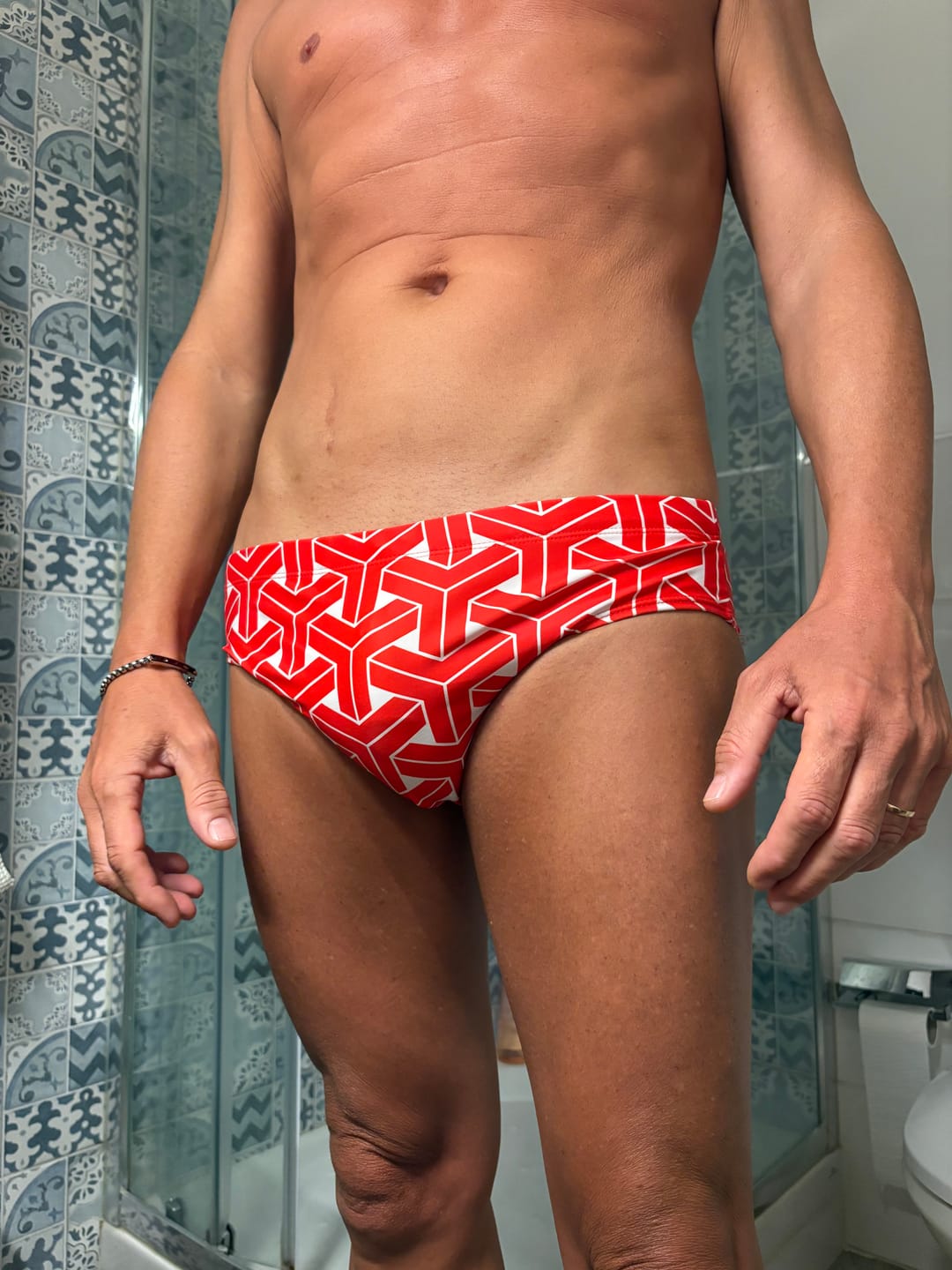 Customer photo review of Men's 3D Pouch Printed Fitness Swim Brief
