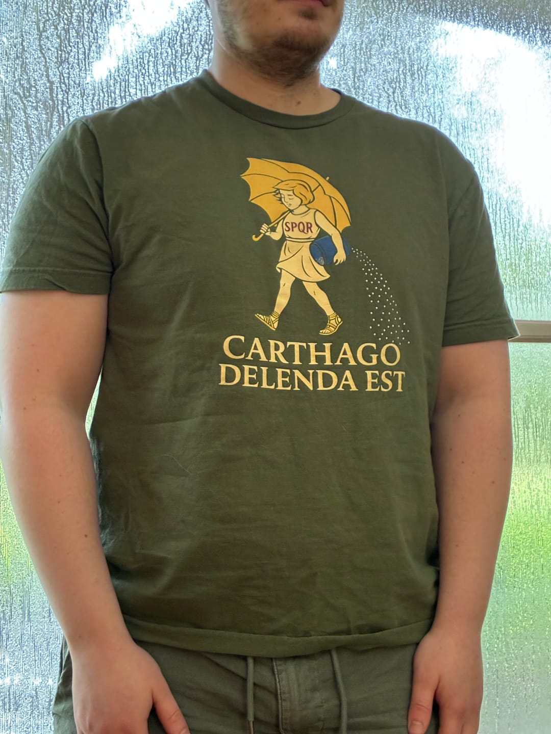 Customer photo review of Carthago Delenda Est Morton's Salt Parody Logo T-Shirt