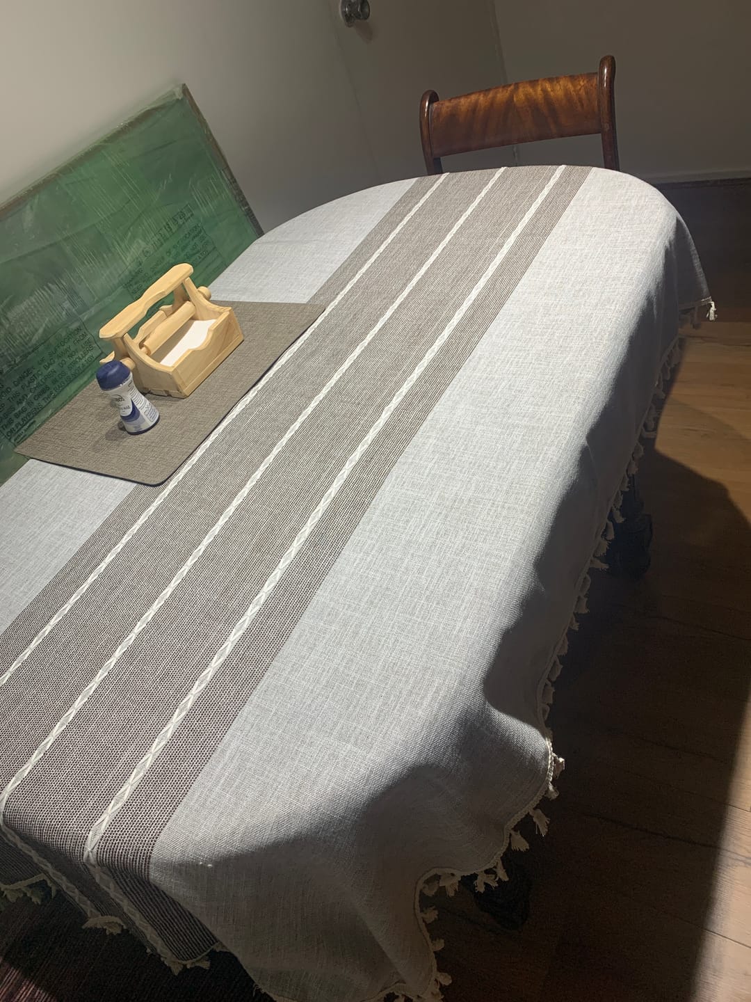 Customer photo review of Mantel Rectangular Mantel De Mesa Borla Algodón 100x160cm Gris Rayas