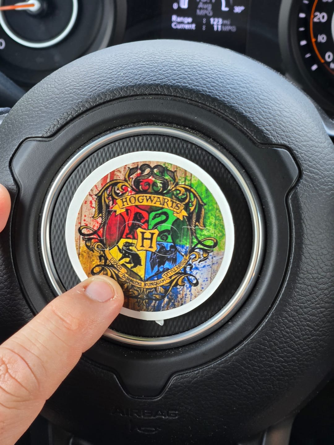 Customer photo review of Design Your Own Steering Wheel Decal for Jeep