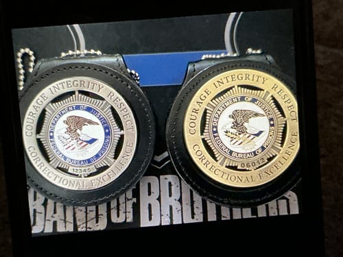 Customer photo review of Department Of Justice Federal Bureau Of Prisons Badge Customizable Number