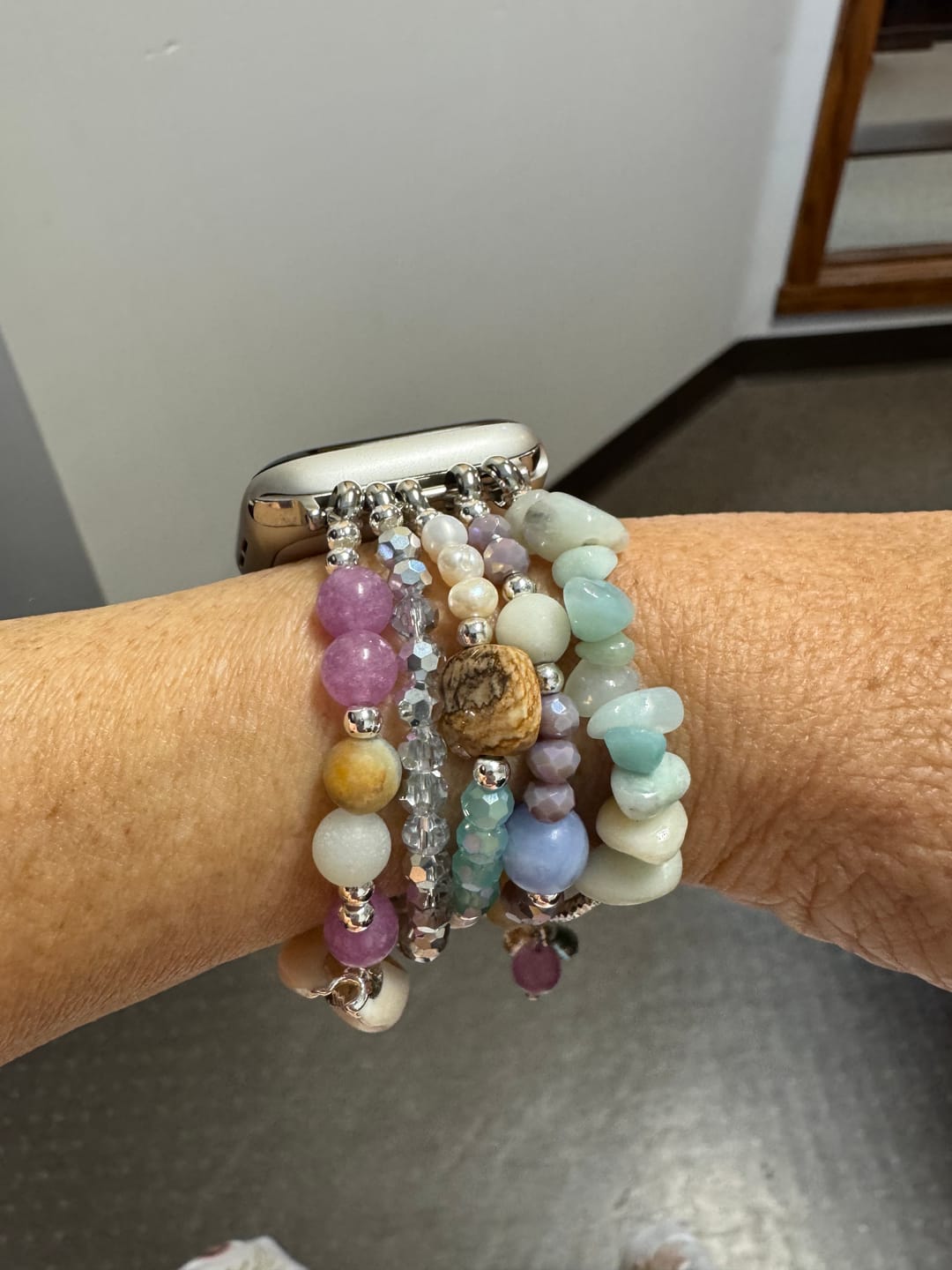 Customer photo review of Seaside Dreams Stretch Apple Watch Strap