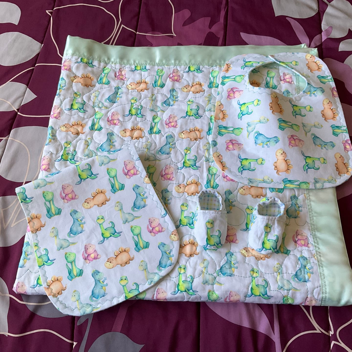 Customer photo review of Watercolor Cartoon Dinosaurs Fabric