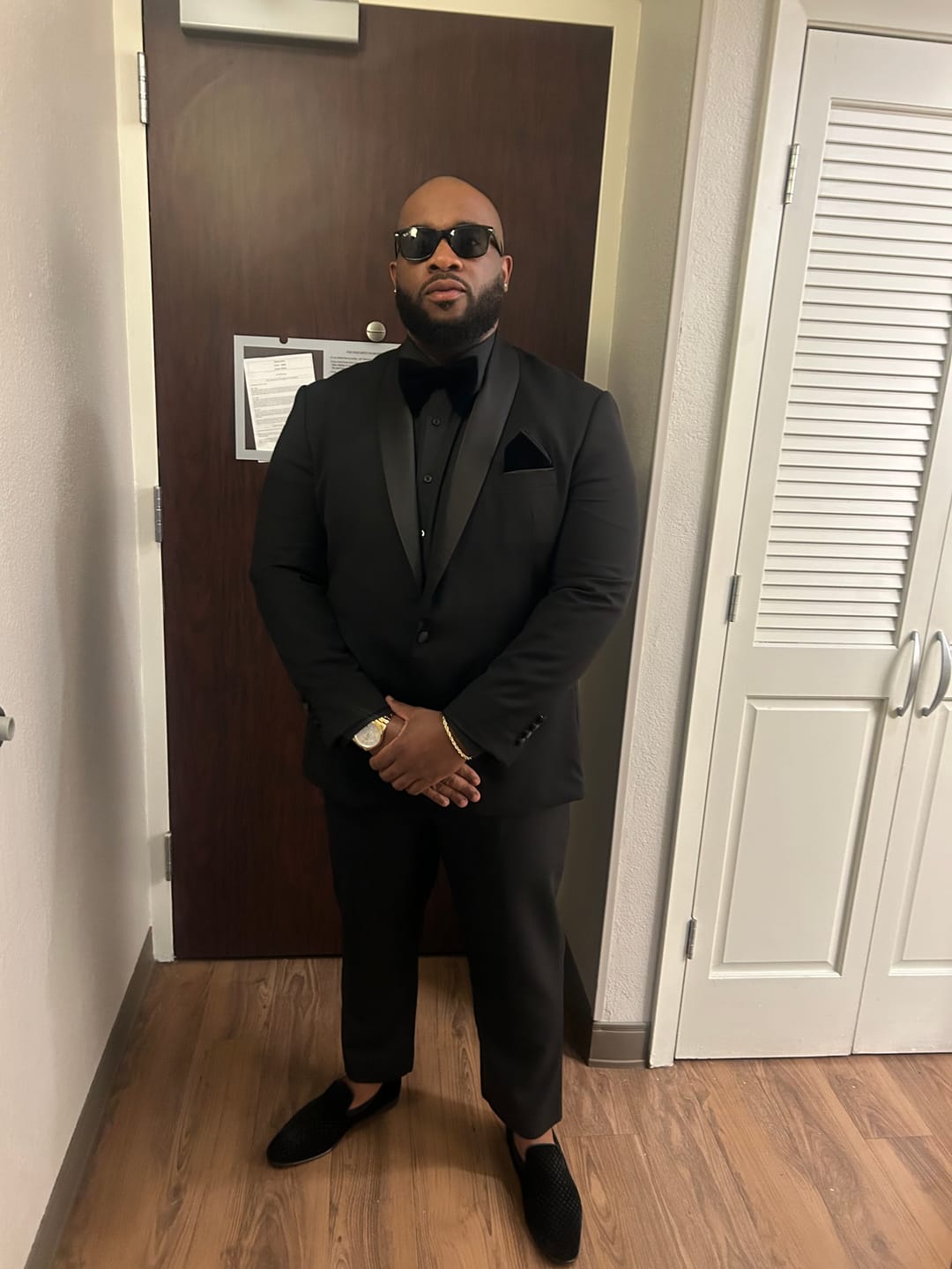 Customer photo review of Classic Black Velvet Bow Tie Wedding Set