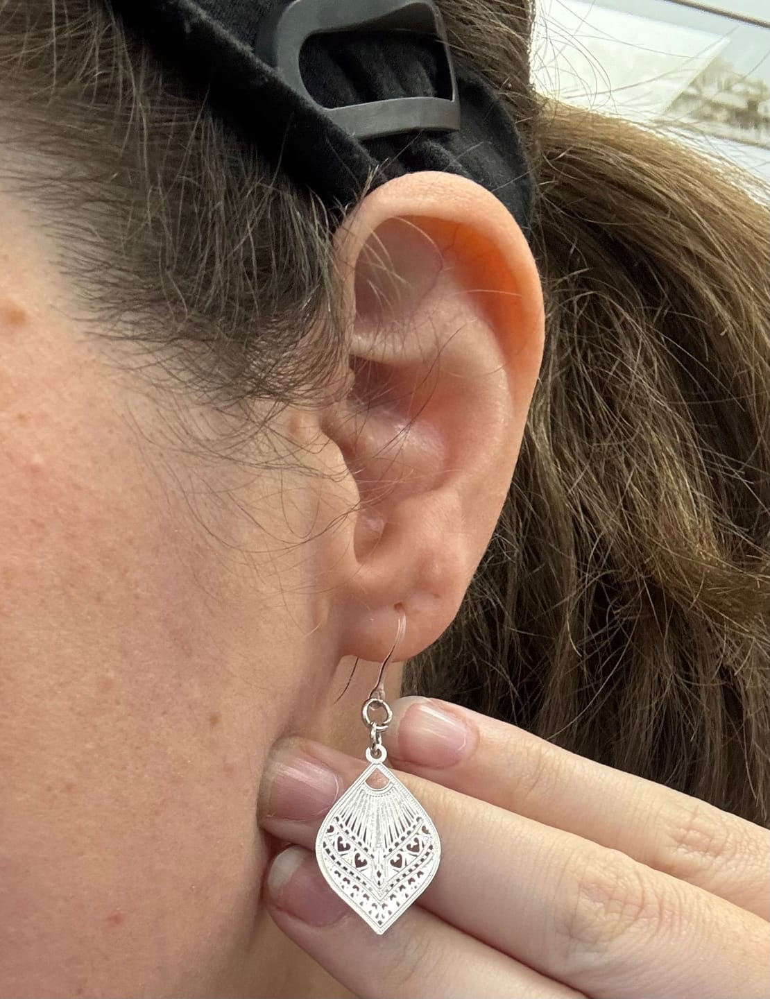 Customer photo review of Small Peacock Dangles Hypoallergenic Earrings for Sensitive Ears Made with Plastic Posts