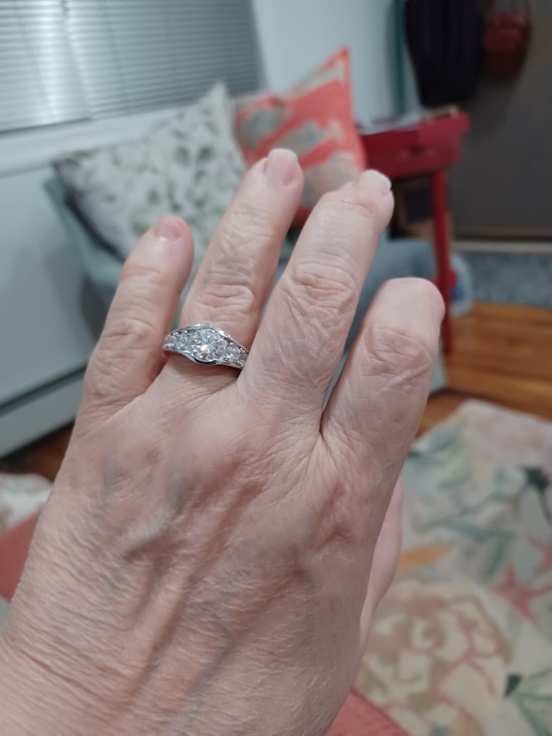 Customer photo review of Bezel Round Moissanite Channel Euro Shank Engagement Ring
