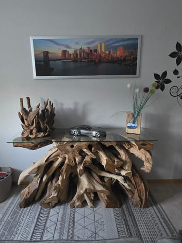 Customer photo review of Wurzel Konsole SUBA Breite 140 cm mit Glasplatte – Unikat