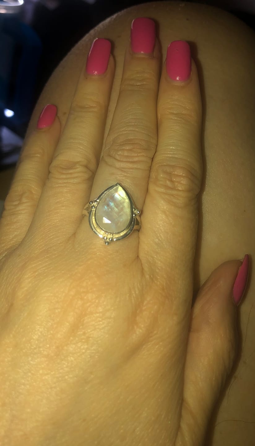 Customer photo review of Teardrop Faceted Moonstone Ring