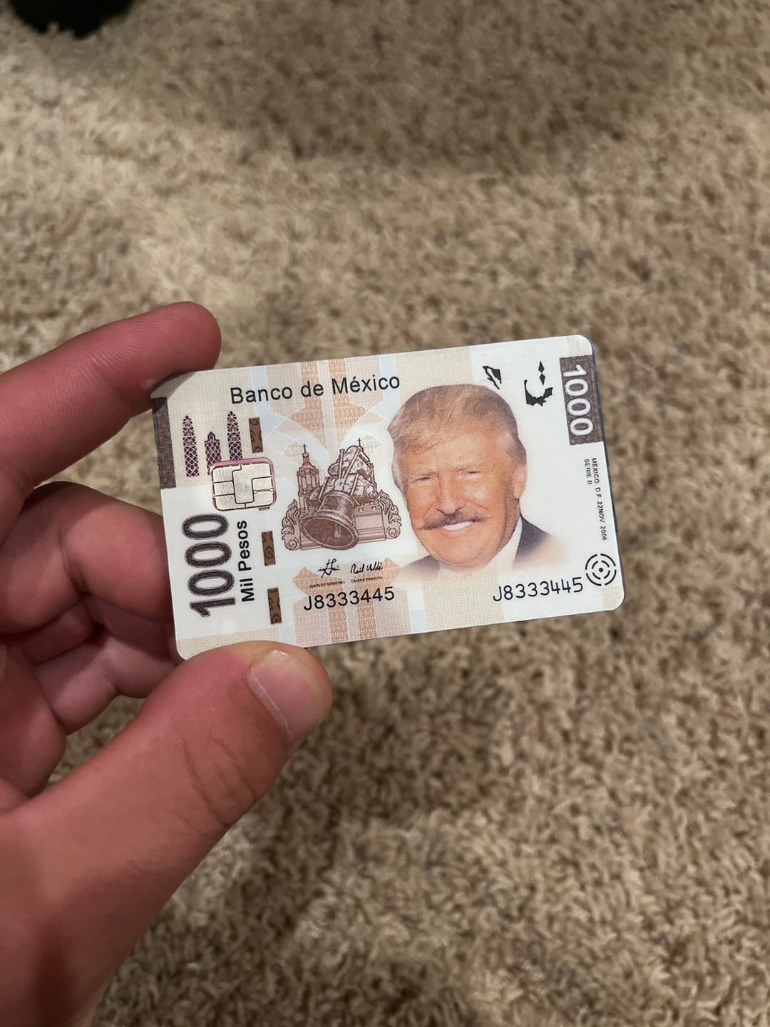 Customer photo review of Trump Banco de Mexico Credit Card Skin Decal