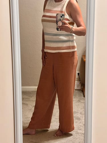 Customer photo review of Multicolor Striped Open Weave Knit Tank