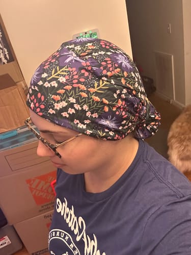 Customer photo review of DuoStyle Scrub Hat - Violet Fields