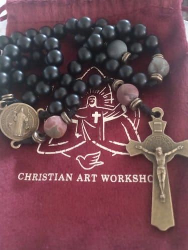Customer photo review of FREE Today: Handcrafted Matte Black and Earth-Tone Rosary Featuring St. Benedict