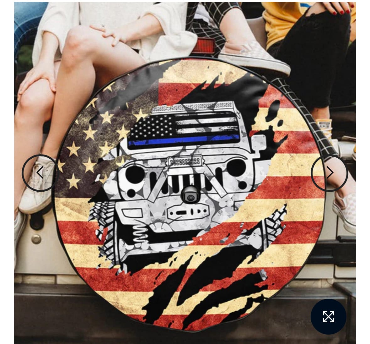 Customer photo review of Jeep Flag Scratch Vintage Spare Tire Cover LT11