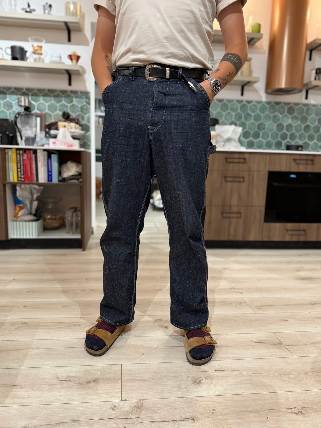 Customer photo review of Slub Pearl Yarn Indigo Denim Carpenter Pants