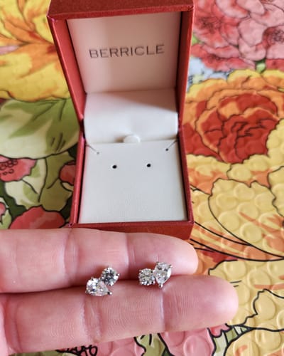 Customer photo review of 2-Stone CZ Stud Earrings in Sterling Silver