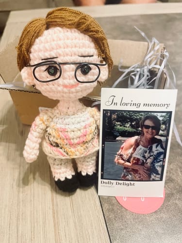 Customer photo review of Dolly® Personalized Crochet Doll with Photo Card