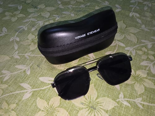 Customer photo review of Co-Pilot | Black & Silver Wayfarer Sunglasses | MG4164