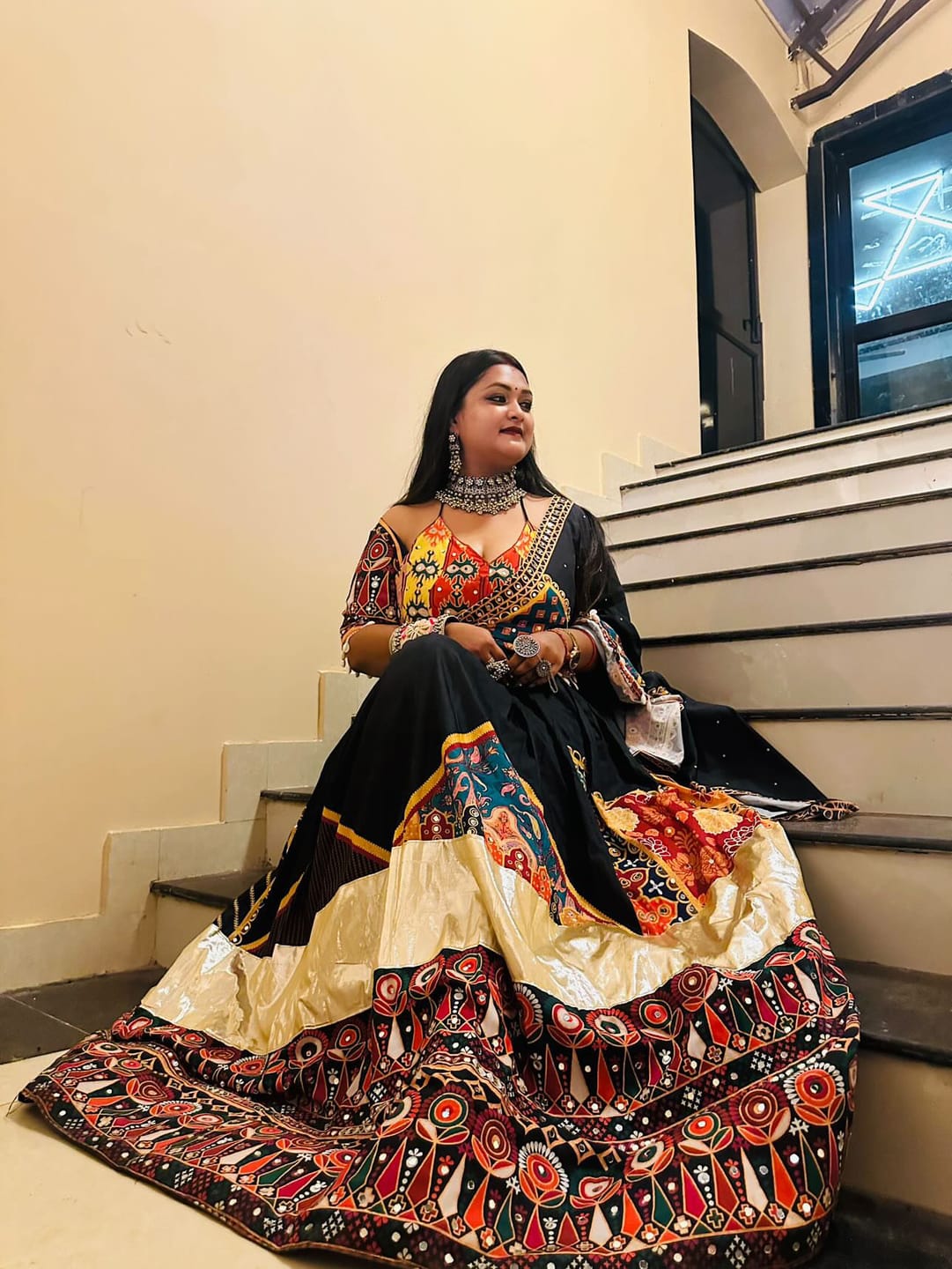 Customer photo review of Black Color Digital Printed Mirror Work Chaniya Choli