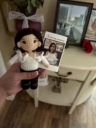 Customer photo review of Dolly® Personalized Crochet Doll with Photo Card