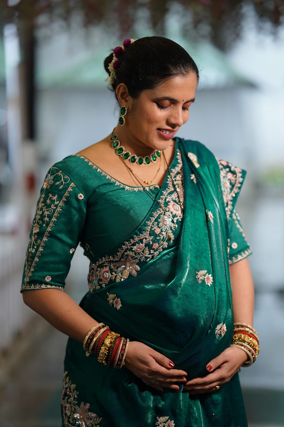 Customer photo review of Forest Green Embroidery Designer Banarasi Dola Silk Saree
