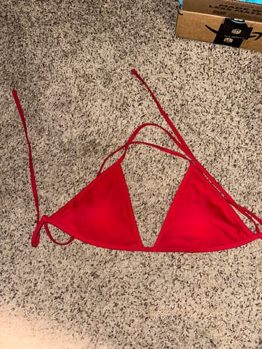 Customer photo review of LILY Scarlet Red Minimal Triangle Top