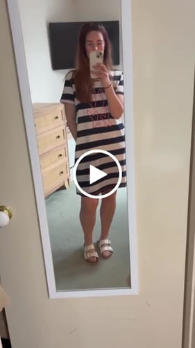 Customer video review of Love & Kisses Stripe Dress - Navy Pink