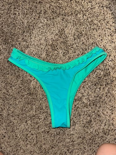 Customer photo review of CARSON Aqua Melon Ruffle Cheeky Bikini Bottom