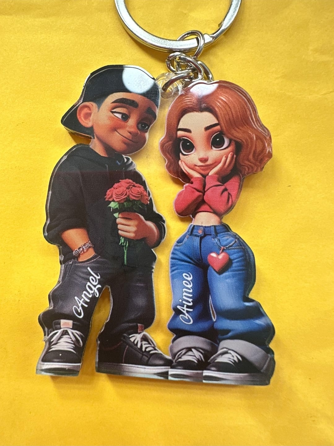 Customer photo review of 3D Effect Y2K Couple Personalized Acrylic Keychain, Perfect Gift For Couple, for him, for her