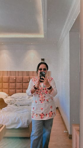 Customer photo review of Aayat White & Multicolored Short Rayon Kurta