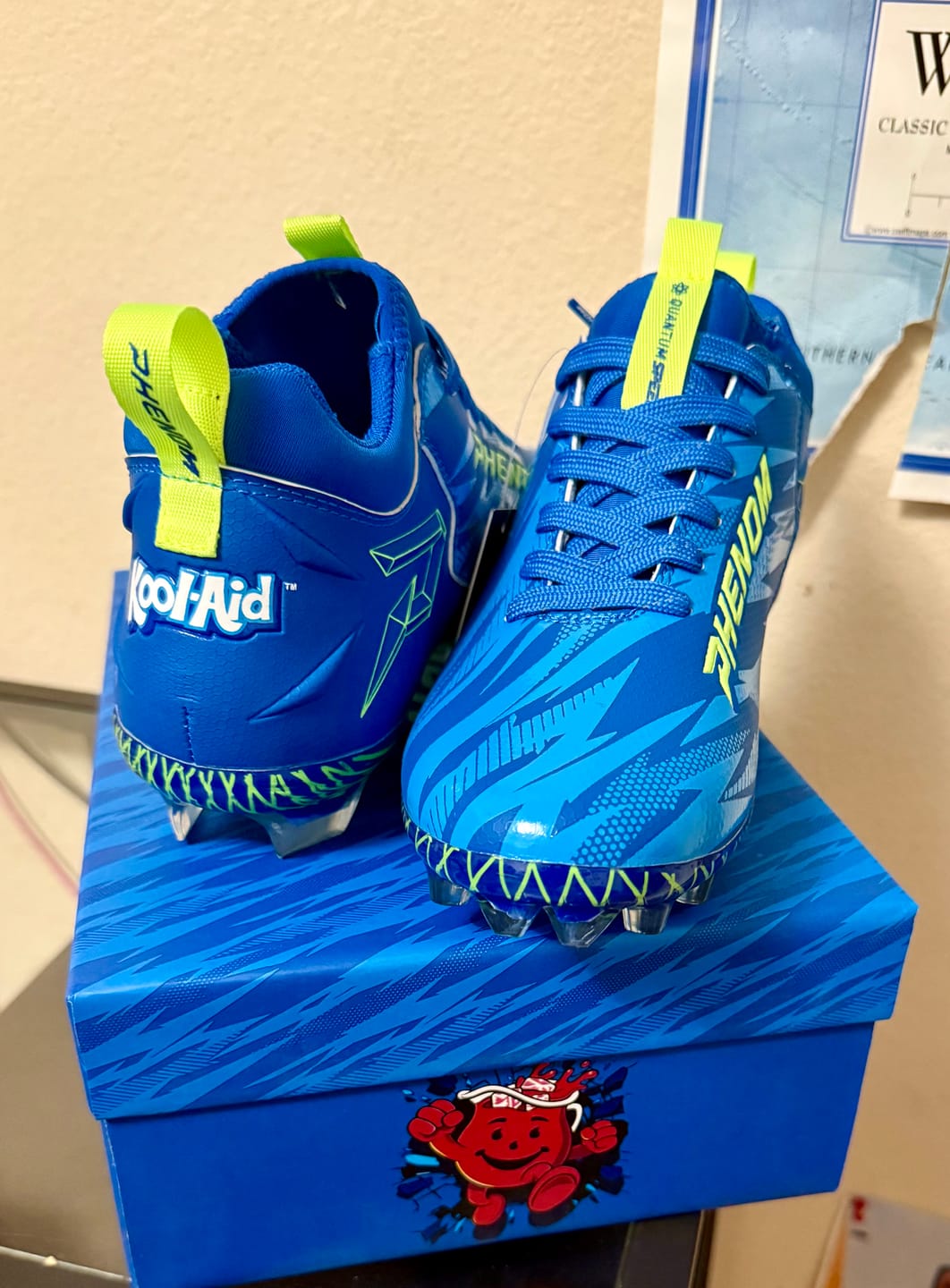 Customer photo review of Kool-Aid 'Great Bluedini' Football Cleats - Quantum Speed by Phenom Elite