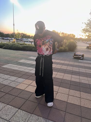Customer photo review of Woven Multi-Pocket Baggy Flared Pants - 2321