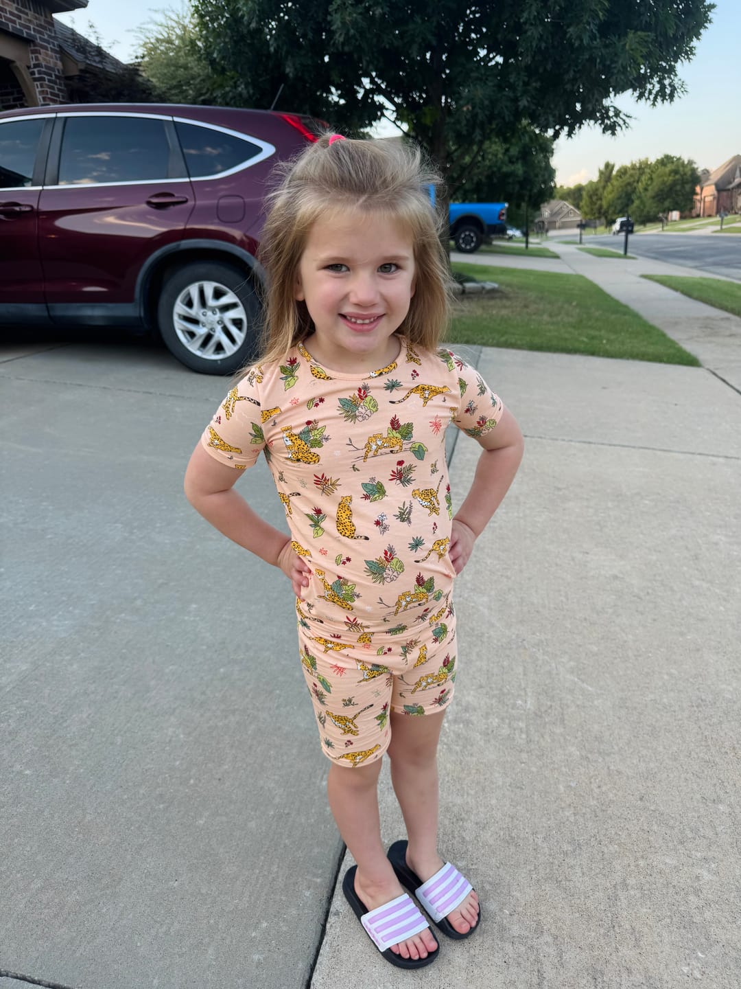 Customer photo review of Pounce In Paradise Cheetah Bamboo Kids Pajama Short Set