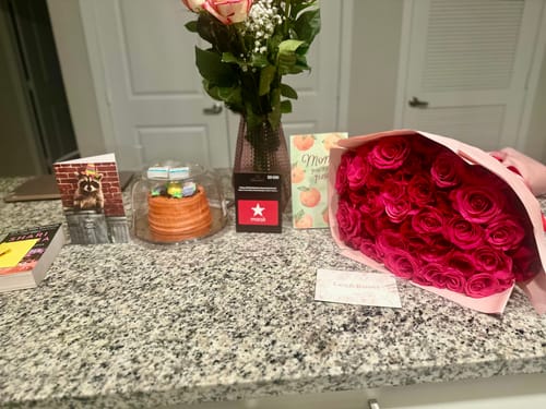 Customer photo review of Red & Hot Pink Rose Bouquet