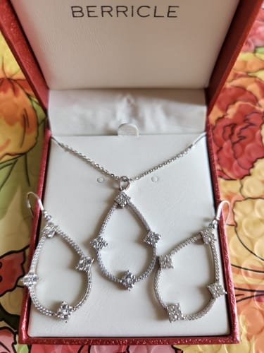 Customer photo review of Flower Teardrop CZ Necklace in Sterling Silver