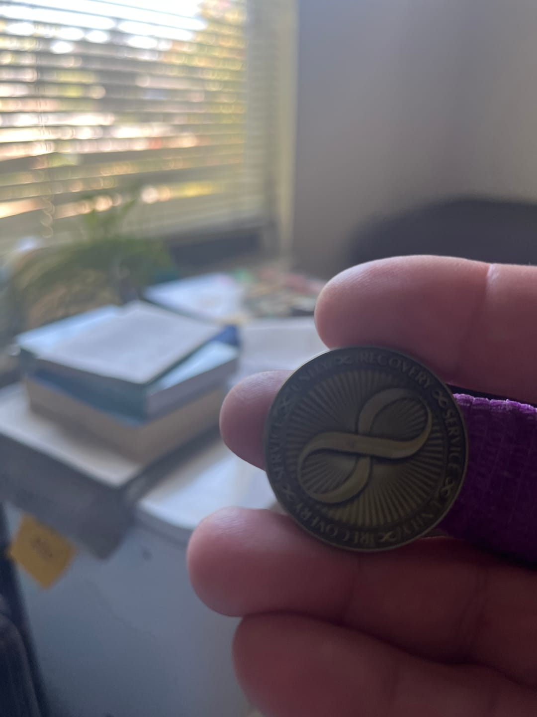 Customer photo review of Infinity Symbol AA/NA Bronze Recovery Medallion