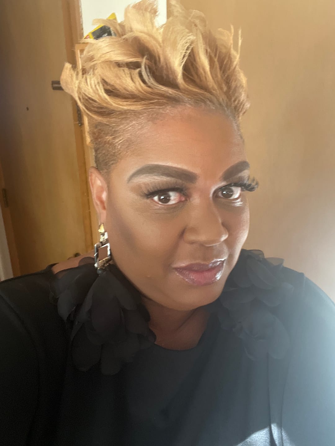 Customer photo review of Nonso Square top flower petal earrings