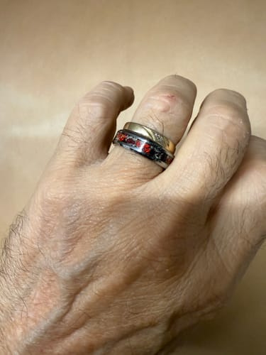 Customer photo review of Tungsten Opal Ring with Cremation Ashes