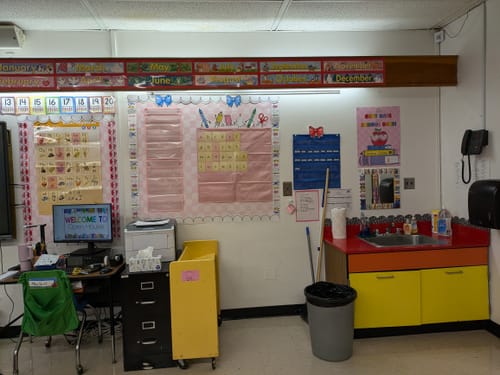 Customer photo review of Printable Bright Rainbow School Supply Characters Bulletin Board Cutouts | School Days