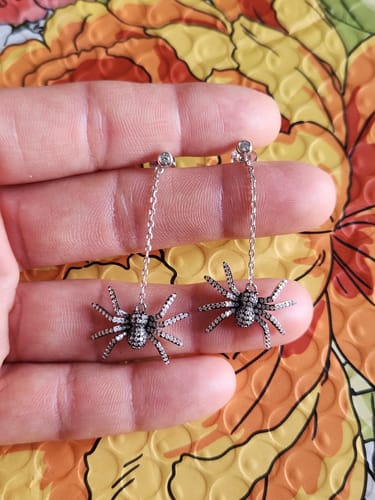 Customer photo review of Spider CZ Dangle Earrings in Sterling Silver