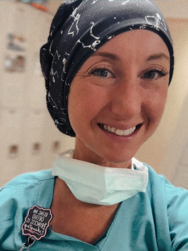 Customer photo review of DuoStyle Scrub Hat - Skeleton Dance